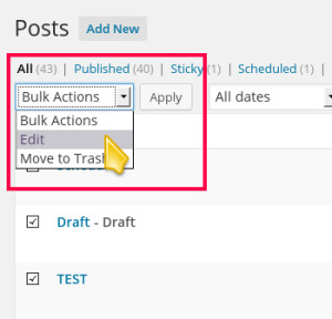 Select Bulk Edit to Quick Edit All Selected Posts Together
